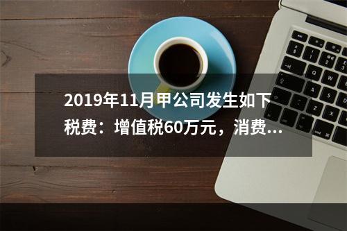 2019年11月甲公司发生如下税费：增值税60万元，消费税8