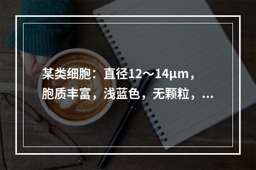 某类细胞：直径12～14μm，胞质丰富，浅蓝色，无颗粒，核／