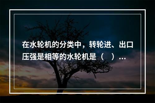 在水轮机的分类中，转轮进、出口压强是相等的水轮机是（　）。