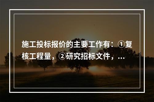 施工投标报价的主要工作有：①复核工程量，②研究招标文件，③确