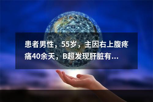 患者男性，55岁，主因右上腹疼痛40余天，B超发现肝脏有占位