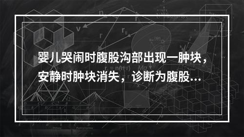 婴儿哭闹时腹股沟部出现一肿块，安静时肿块消失，诊断为腹股沟斜