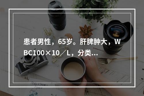 患者男性，65岁。肝脾肿大，WBC100×10／L，分类示核