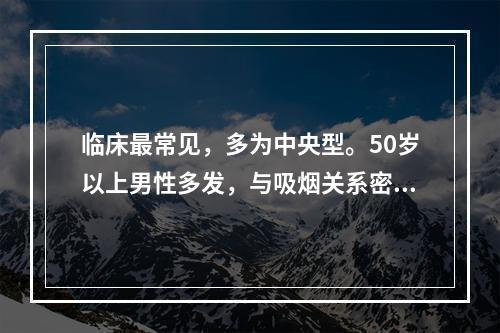 临床最常见，多为中央型。50岁以上男性多发，与吸烟关系密切，