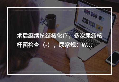 术后继续抗结核化疗，多次尿结核杆菌检查（-），尿常规：WBC