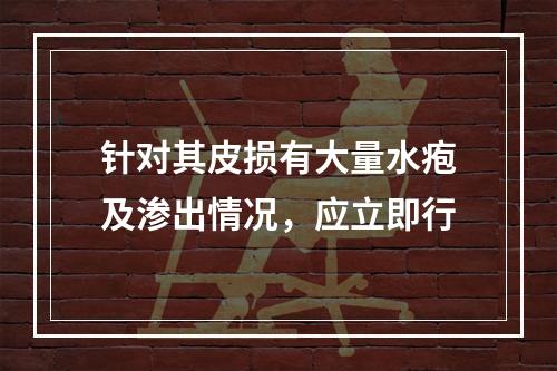 针对其皮损有大量水疱及渗出情况，应立即行