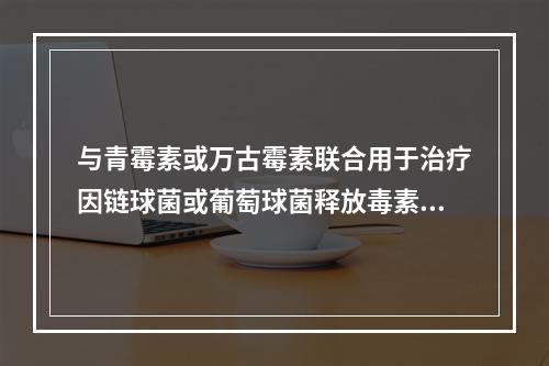 与青霉素或万古霉素联合用于治疗因链球菌或葡萄球菌释放毒素导致