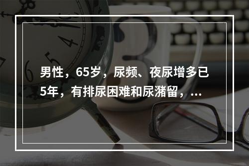 男性，65岁，尿频、夜尿增多已5年，有排尿困难和尿潴留，反复