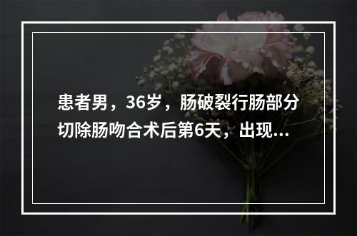 患者男，36岁，肠破裂行肠部分切除肠吻合术后第6天，出现高热