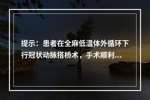 提示：患者在全麻低温体外循环下行冠状动脉搭桥术，手术顺利，术