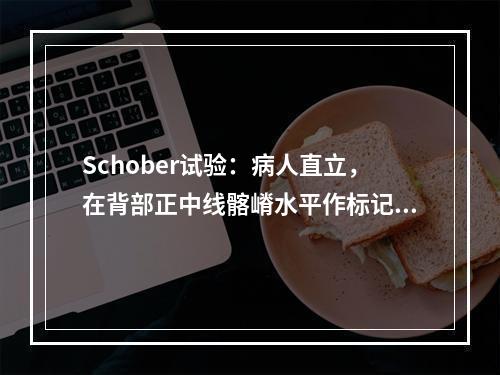 Schober试验：病人直立，在背部正中线髂嵴水平作标记为零