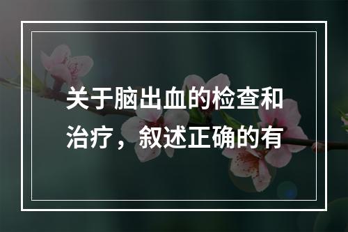 关于脑出血的检查和治疗，叙述正确的有