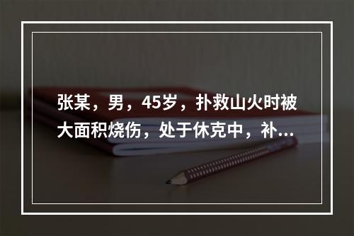 张某，男，45岁，扑救山火时被大面积烧伤，处于休克中，补充血