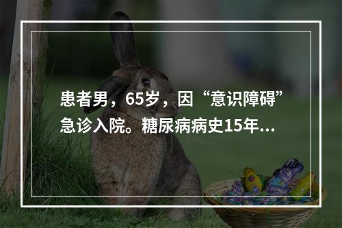 患者男，65岁，因“意识障碍”急诊入院。糖尿病病史15年，长