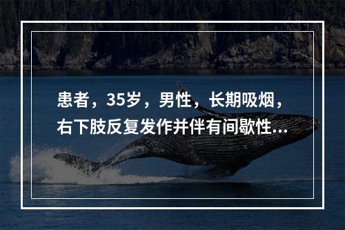 患者，35岁，男性，长期吸烟，右下肢反复发作并伴有间歇性跛行