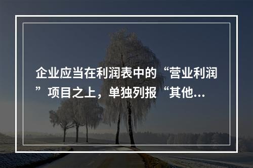 企业应当在利润表中的“营业利润”项目之上，单独列报“其他收益