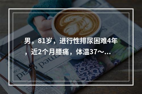 男，81岁，进行性排尿困难4年，近2个月腰痛，体温37～38