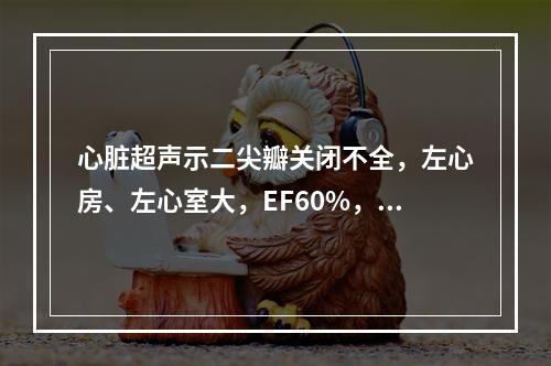 心脏超声示二尖瓣关闭不全，左心房、左心室大，EF60%，并伴