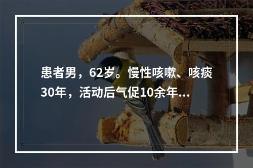 患者男，62岁。慢性咳嗽、咳痰30年，活动后气促10余年。近