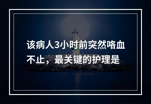 该病人3小时前突然咯血不止，最关键的护理是