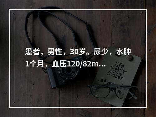 患者，男性，30岁。尿少，水肿1个月，血压120/82mmH