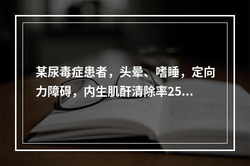 某尿毒症患者，头晕、嗜睡，定向力障碍，内生肌酐清除率25mm