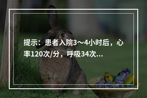 提示：患者入院3～4小时后，心率120次/分，呼吸34次/分