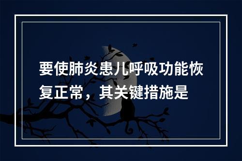 要使肺炎患儿呼吸功能恢复正常，其关键措施是