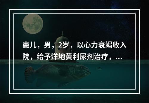 患儿，男，2岁，以心力衰竭收入院，给予洋地黄利尿剂治疗，护士