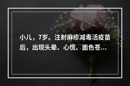 小儿，7岁。注射麻疹减毒活疫苗后，出现头晕、心慌、面色苍白、