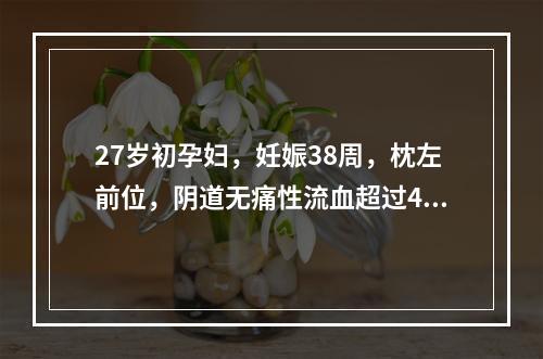 27岁初孕妇，妊娠38周，枕左前位，阴道无痛性流血超过400