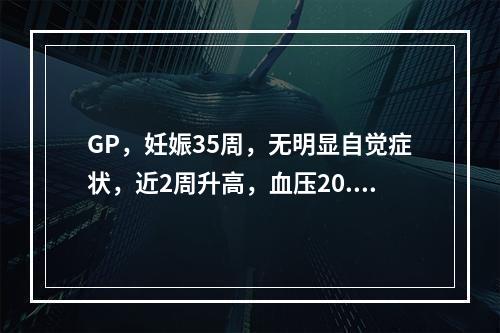 GP，妊娠35周，无明显自觉症状，近2周升高，血压20.8/