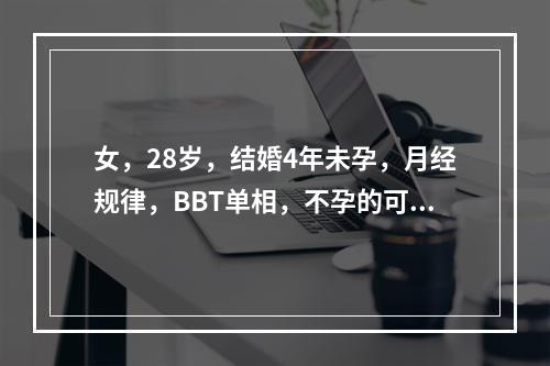 女，28岁，结婚4年未孕，月经规律，BBT单相，不孕的可能原