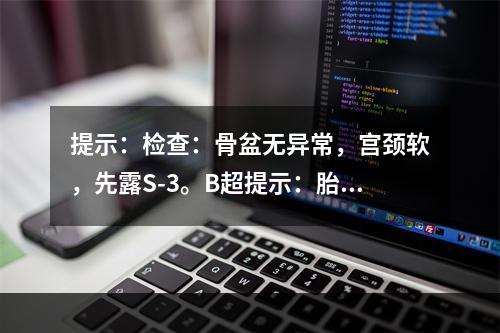 提示：检查：骨盆无异常，宫颈软，先露S-3。B超提示：胎儿双