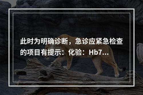 此时为明确诊断，急诊应紧急检查的项目有提示：化验：Hb70g