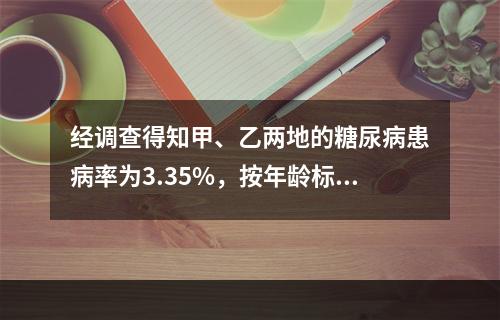 经调查得知甲、乙两地的糖尿病患病率为3.35%，按年龄标准化