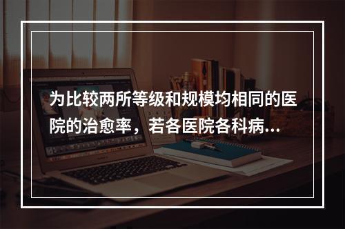 为比较两所等级和规模均相同的医院的治愈率，若各医院各科病人数