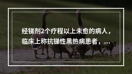 经锑剂2个疗程以上未愈的病人，临床上称抗锑性黑热病患者，治疗