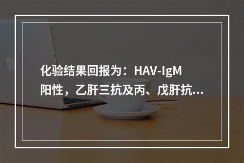 化验结果回报为：HAV-IgM阳性，乙肝三抗及丙、戊肝抗体为