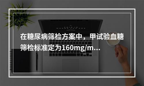 在糖尿病筛检方案中，甲试验血糖筛检标准定为160mg/ml，