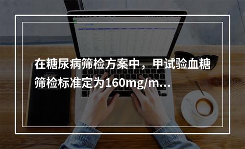 在糖尿病筛检方案中，甲试验血糖筛检标准定为160mg/ml，