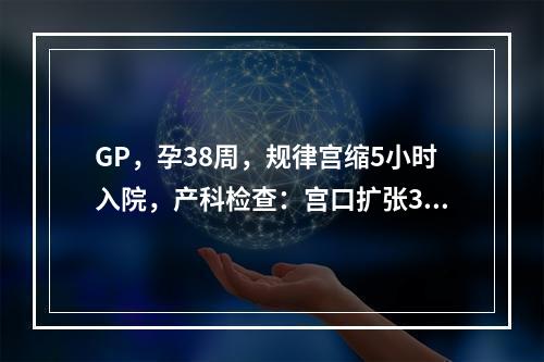 GP，孕38周，规律宫缩5小时入院，产科检查：宫口扩张3cm