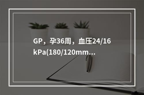 GP，孕36周，血压24/16kPa(180/120mmHg