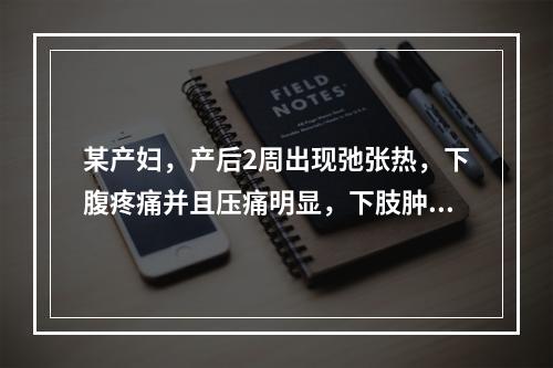 某产妇，产后2周出现弛张热，下腹疼痛并且压痛明显，下肢肿胀疼