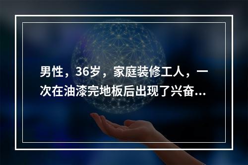 男性，36岁，家庭装修工人，一次在油漆完地板后出现了兴奋，面