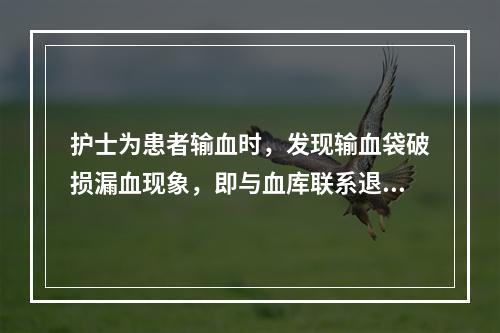 护士为患者输血时，发现输血袋破损漏血现象，即与血库联系退换事