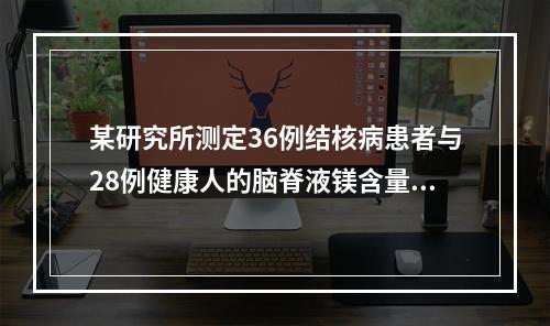 某研究所测定36例结核病患者与28例健康人的脑脊液镁含量(m