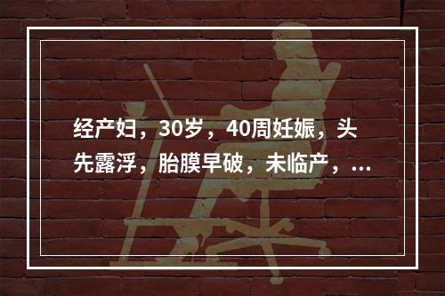 经产妇，30岁，40周妊娠，头先露浮，胎膜早破，未临产，阴道