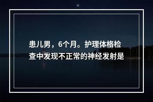 患儿男，6个月。护理体格检查中发现不正常的神经发射是