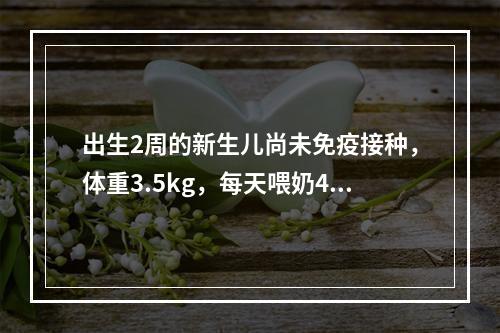 出生2周的新生儿尚未免疫接种，体重3.5kg，每天喂奶4次，